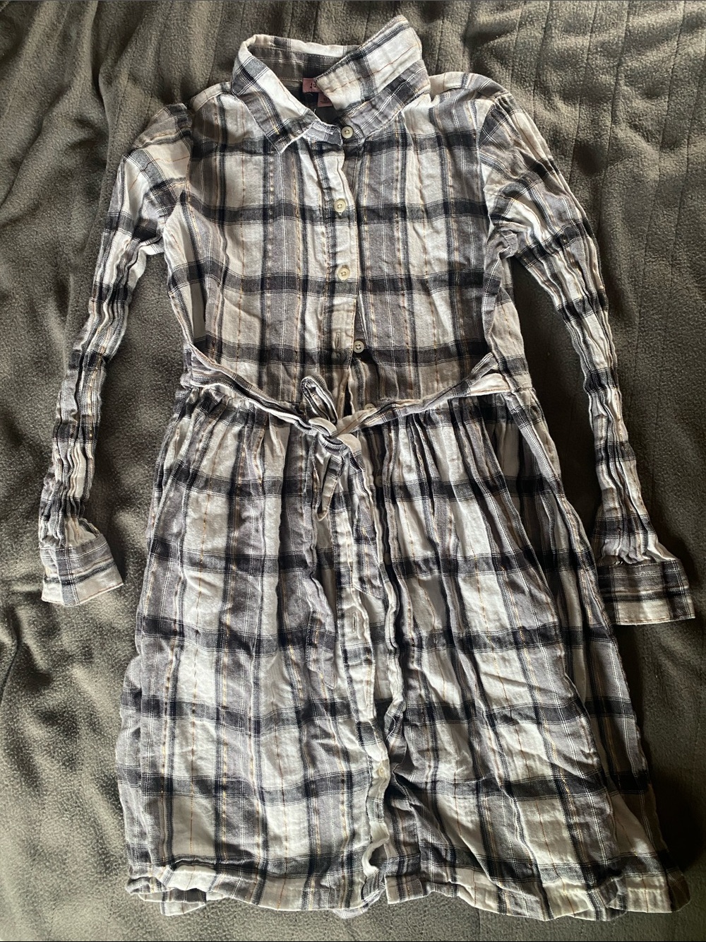 just be Navy and White Plaid Button-Up Tie-Waist Shirt Dress